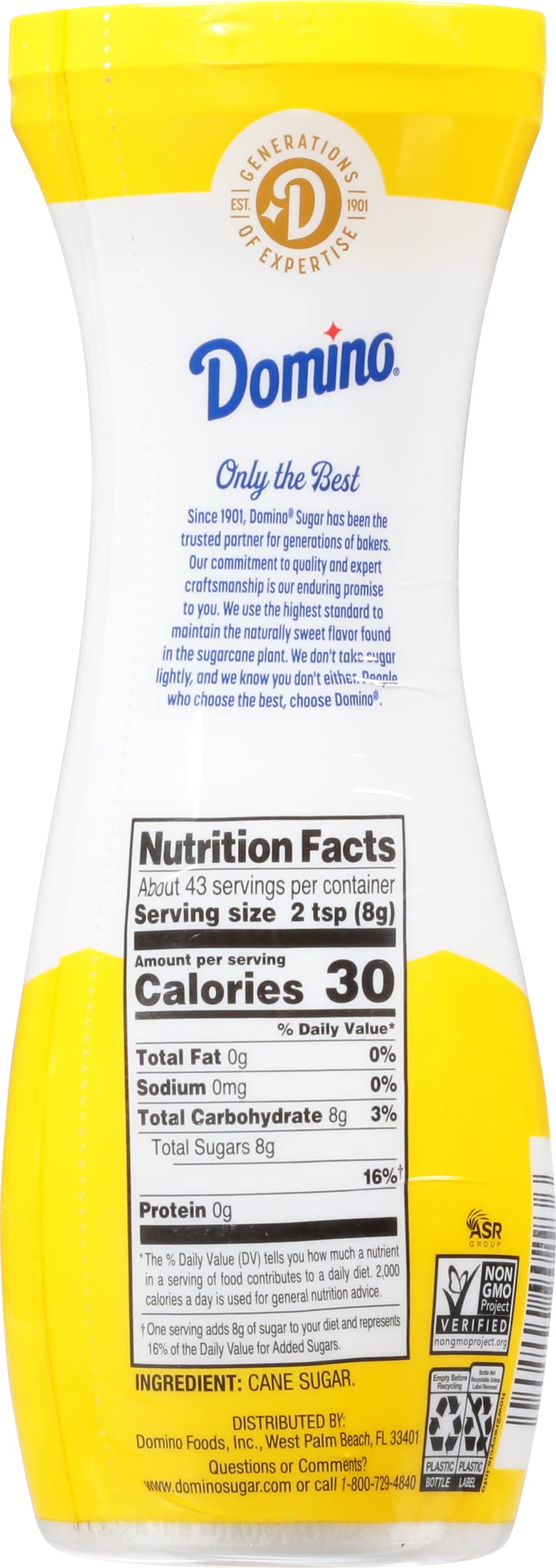 Domino Quick Dissolve Sugar tabletop dispenser keeps sugar within reach for quick sweetening.