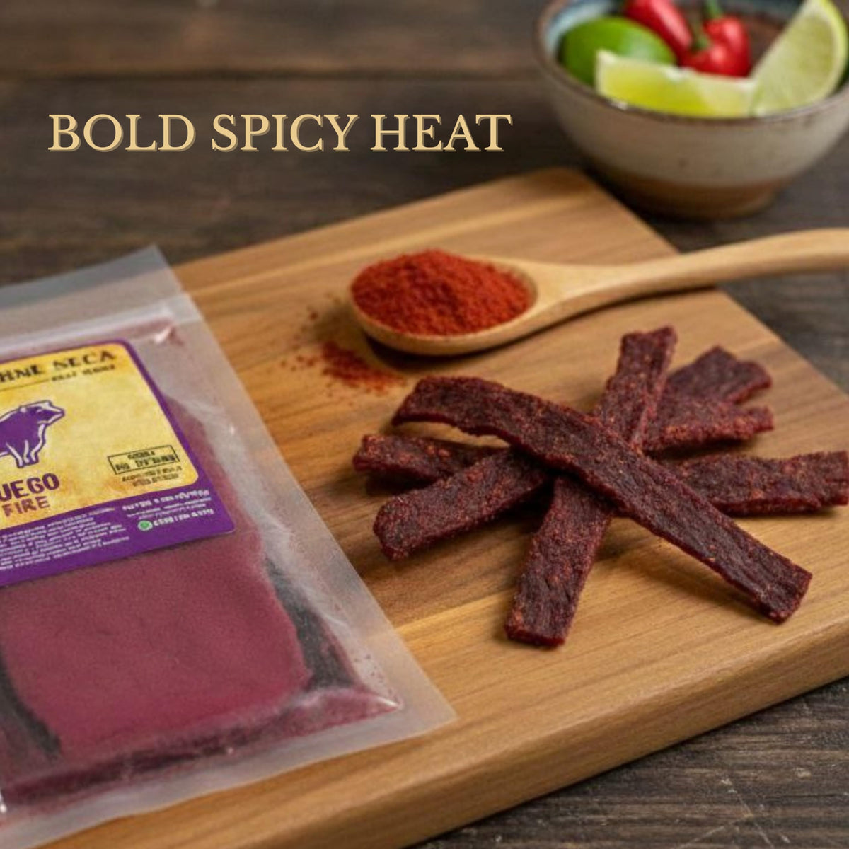 Don Beto's Carne Seca Fuego jerky in a resealable Texas-made package.