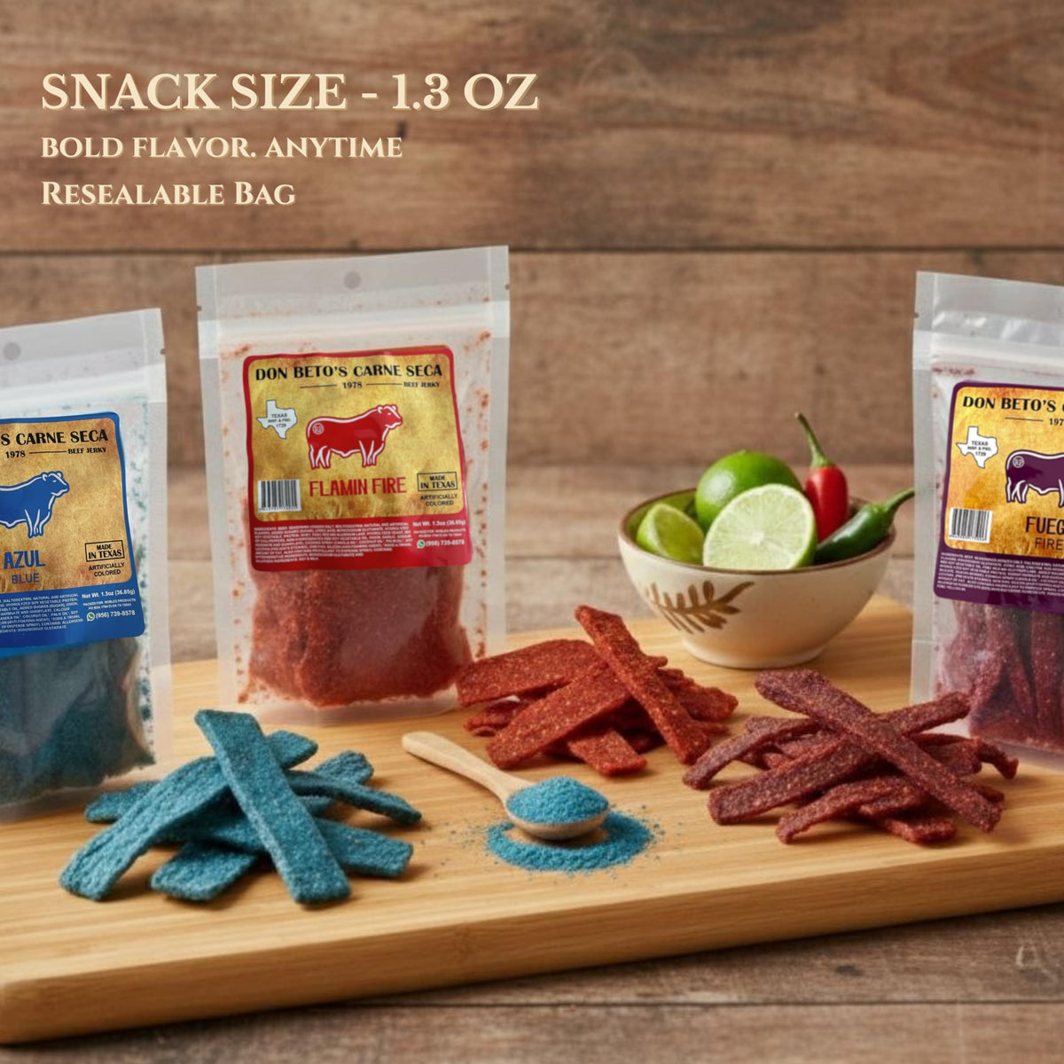 Don Beto's Carne Seca Fuego jerky with bold flavor for spice lovers.