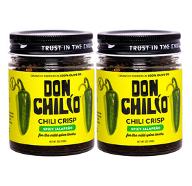 Don Chilio Mild Jalapeño Chile Crisp bottle adds a crisp, peppery kick to meals.