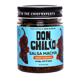 Don Chilio Smoky Salsa Macha bottle pour showcasing smoky flavor for meals
