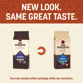 Don Francisco's Blueberry Ground Coffee bags close-up showing premium packaging