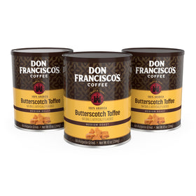 Don Francisco's Butterscotch Toffee ground coffee can emits rich morning aroma