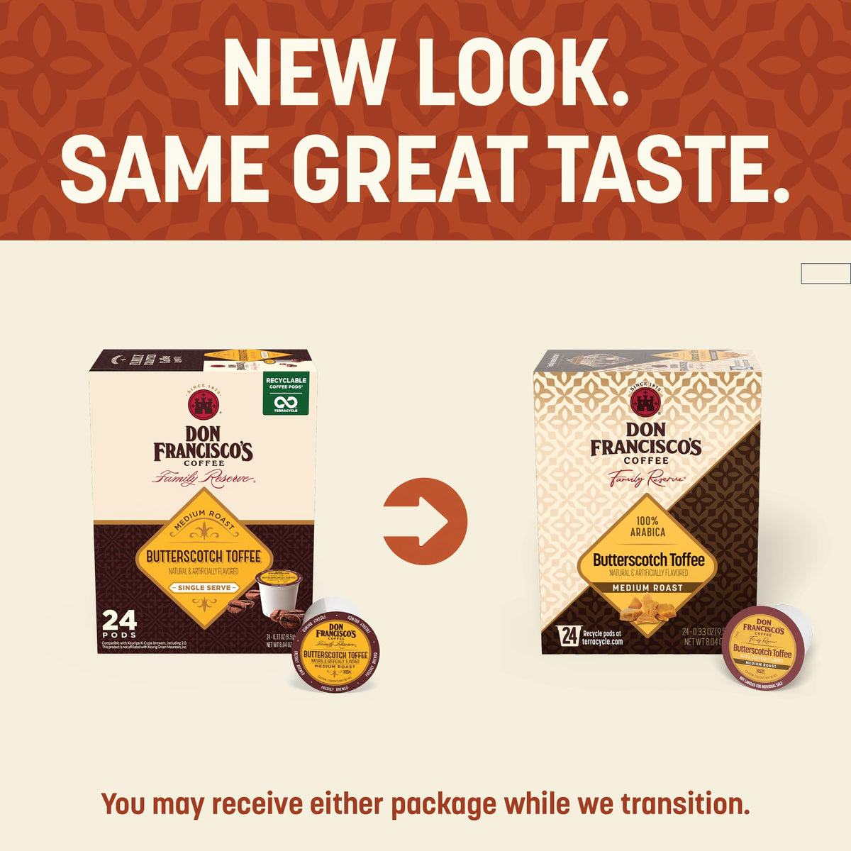 Don Francisco's Butterscotch Toffee pod close-up emphasizing aroma and flavor richness.