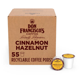Don Francisco's Cinnamon Hazelnut pods on shelf for quick, flavorful mornings.