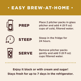 Pitcher packs steeping in the refrigerator for smooth, low-acidity cold brew.