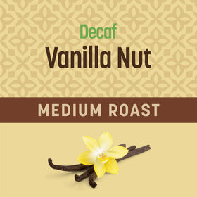 Don Francisco's Decaf Vanilla Nut ground coffee grains closeup reveals smooth vanilla aroma.