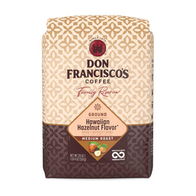 Don Francisco's Hawaiian Hazelnut ground coffee 20oz bag ready for fresh daily brewing.