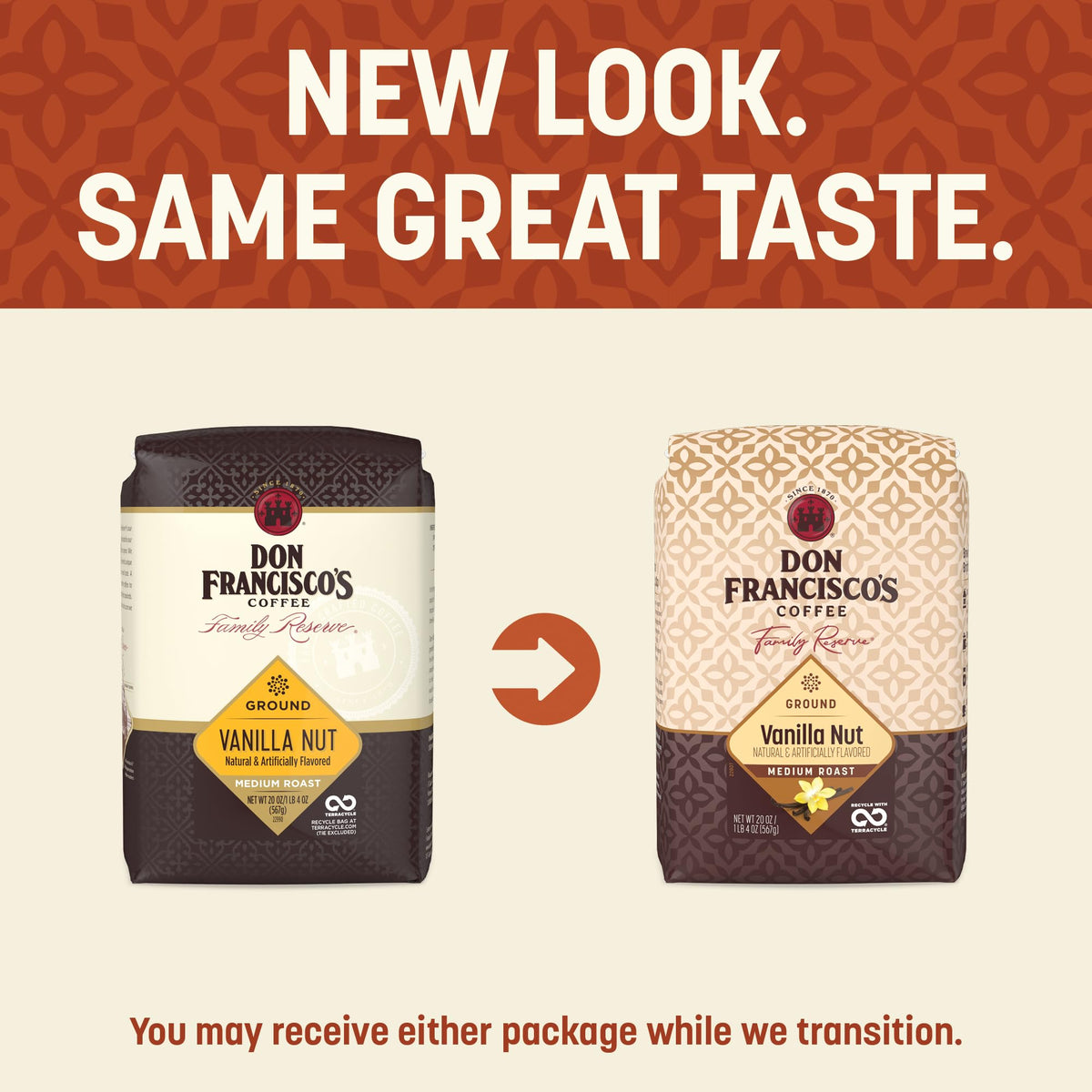 Close-up of Don Francisco's Vanilla Nut bag valve highlighting packaging.