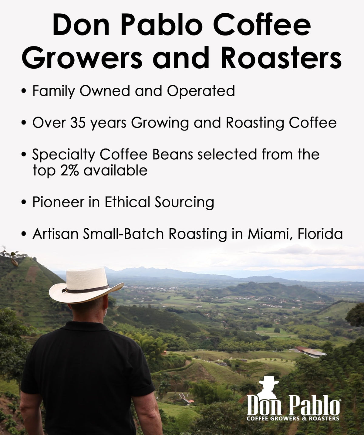 Don Pablo Arabica beans offer robust body with low acidity for smooth cups