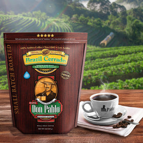 Don Pablo Brazil Cerrado whole-bean close-up showing glossy surface and premium Arabica quality