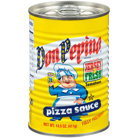 Don Pepino Pizza Sauce bottle showing fresh vine-ripened tomatoes for vibrant flavor