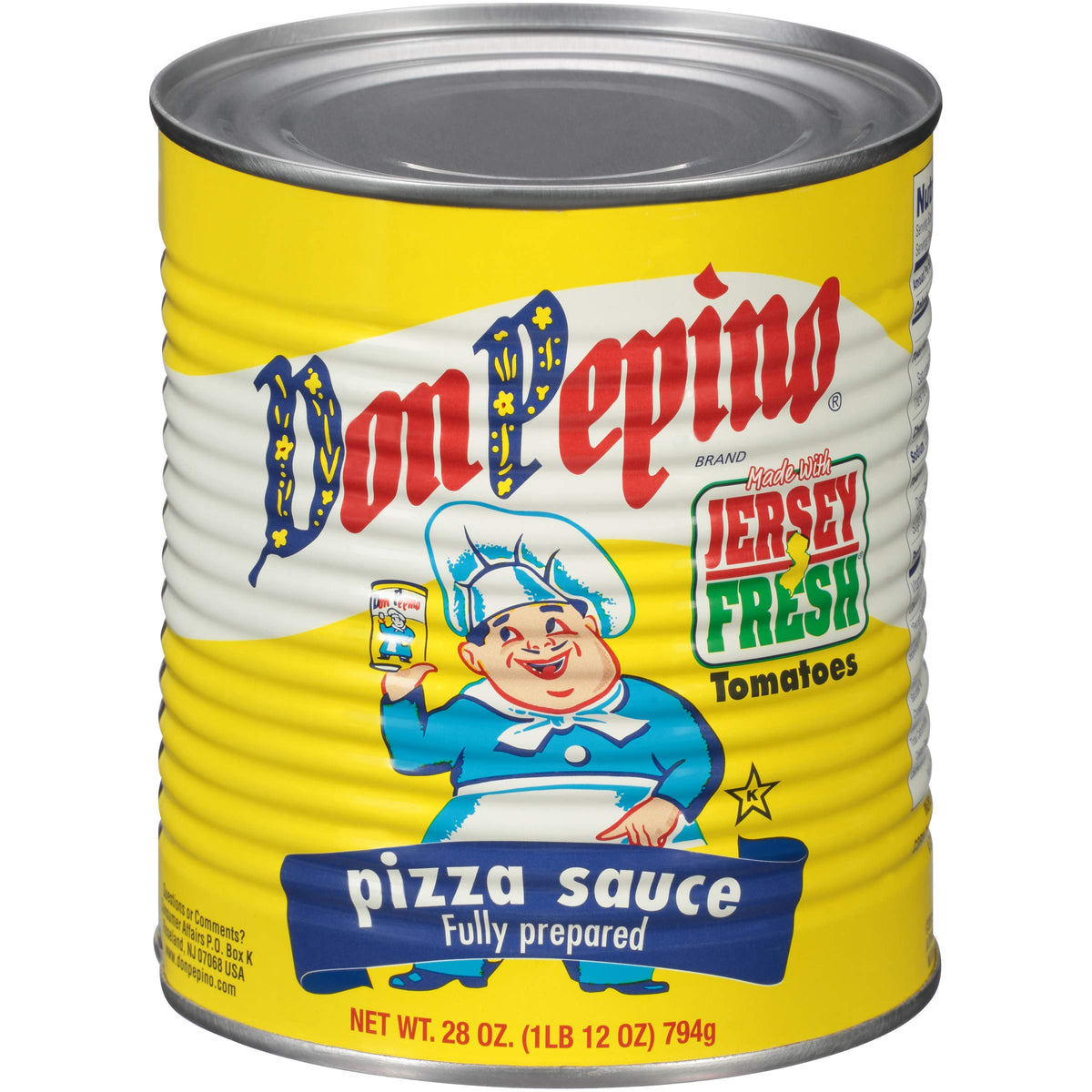 Don Pepino pizza sauce jar highlighting rich tomato-garlic blend for quick, authentic home pizzas