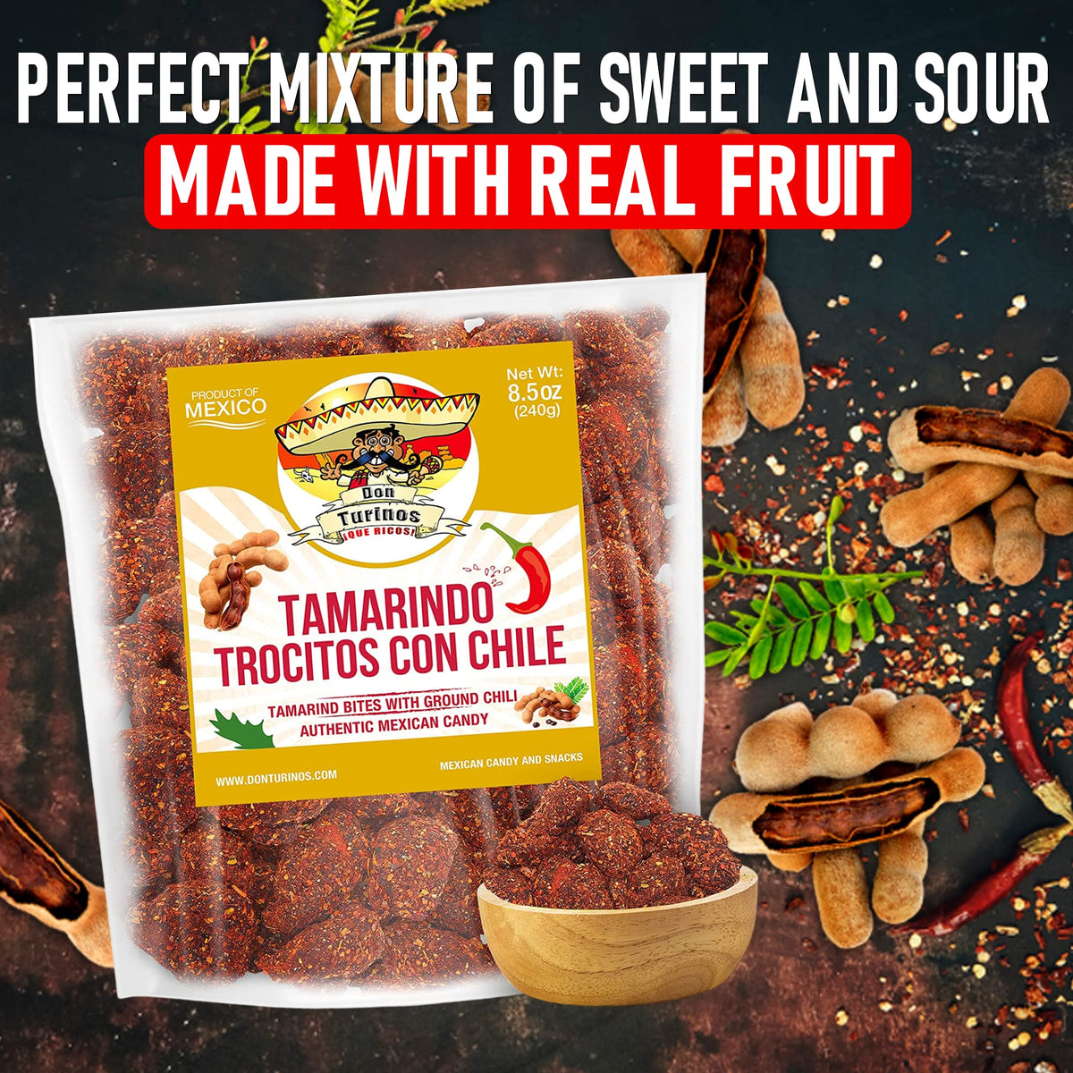 Don Turinos Tamarindo chewy bites ready for on-the-go snacking.