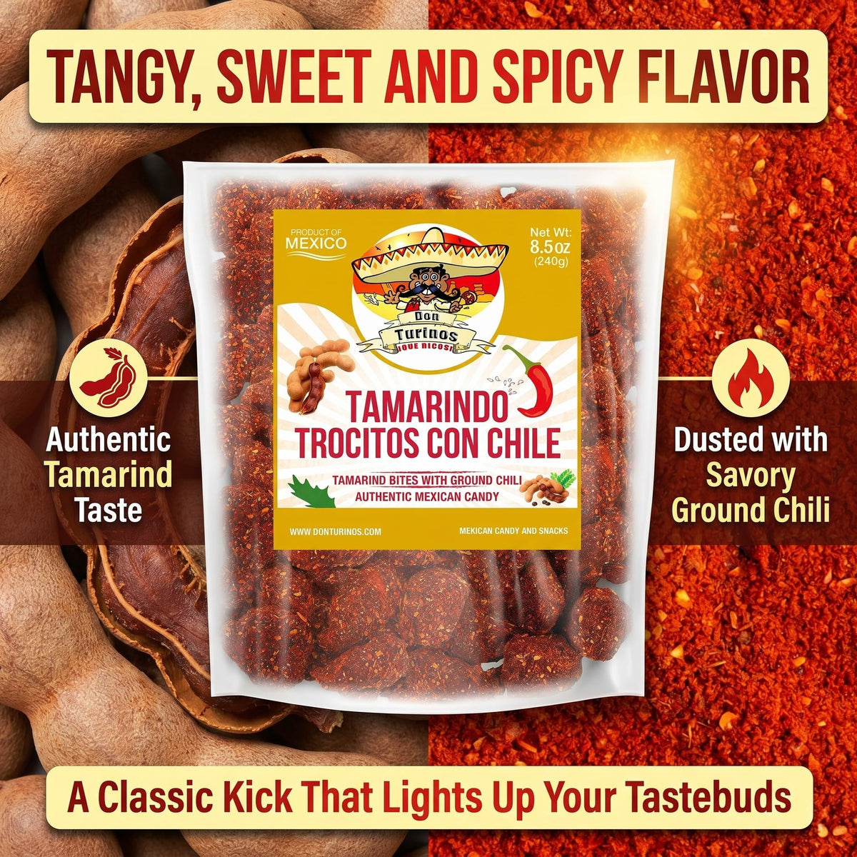 Kitchen scene with Don Turinos Tamarindo candy suggests a giftable treat.