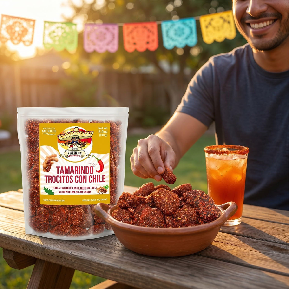 Colorful plate featuring Don Turinos Tamarindo candy for party-friendly snacking.