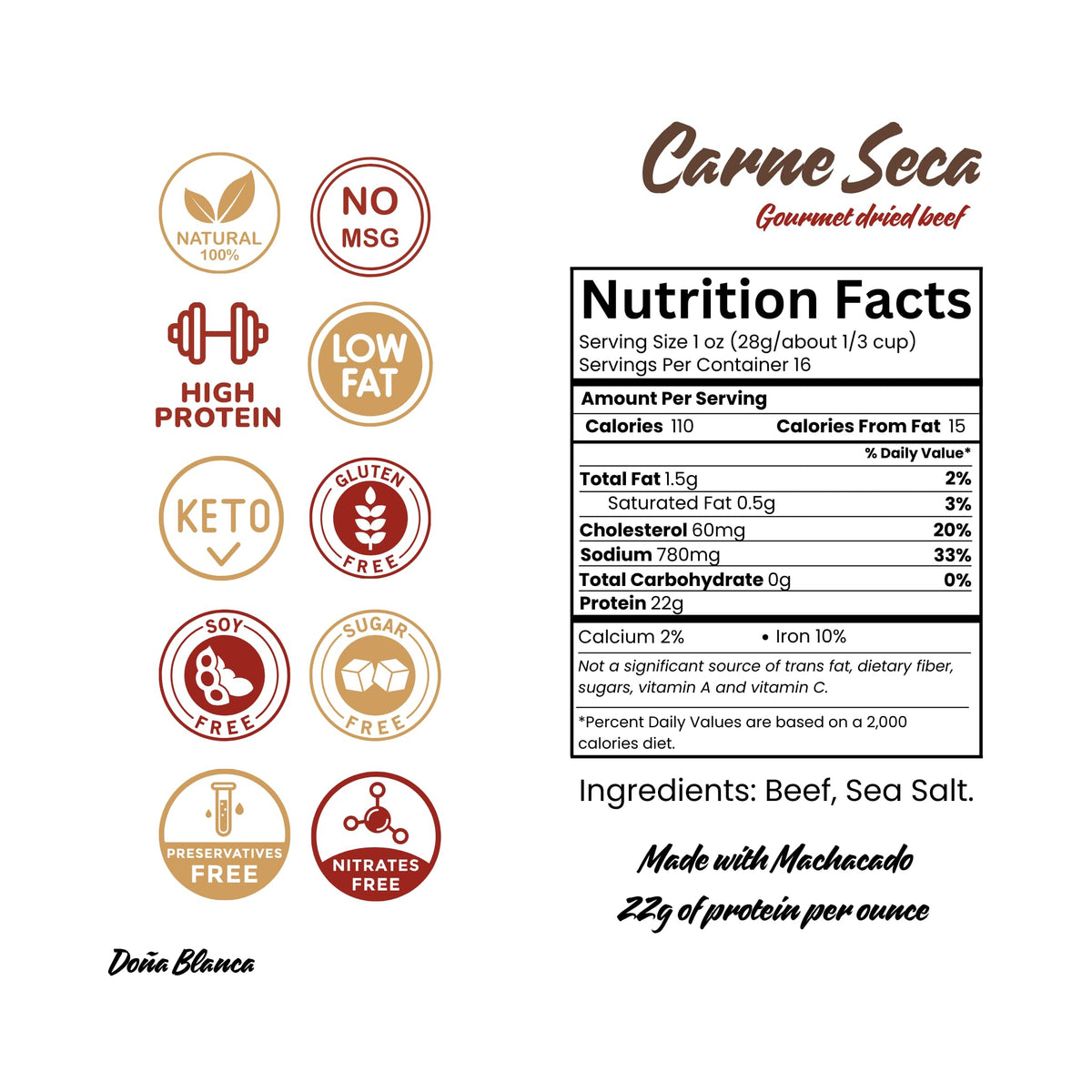 Doña Blanca Kosher Sea Salt label emphasizes clean seasoning