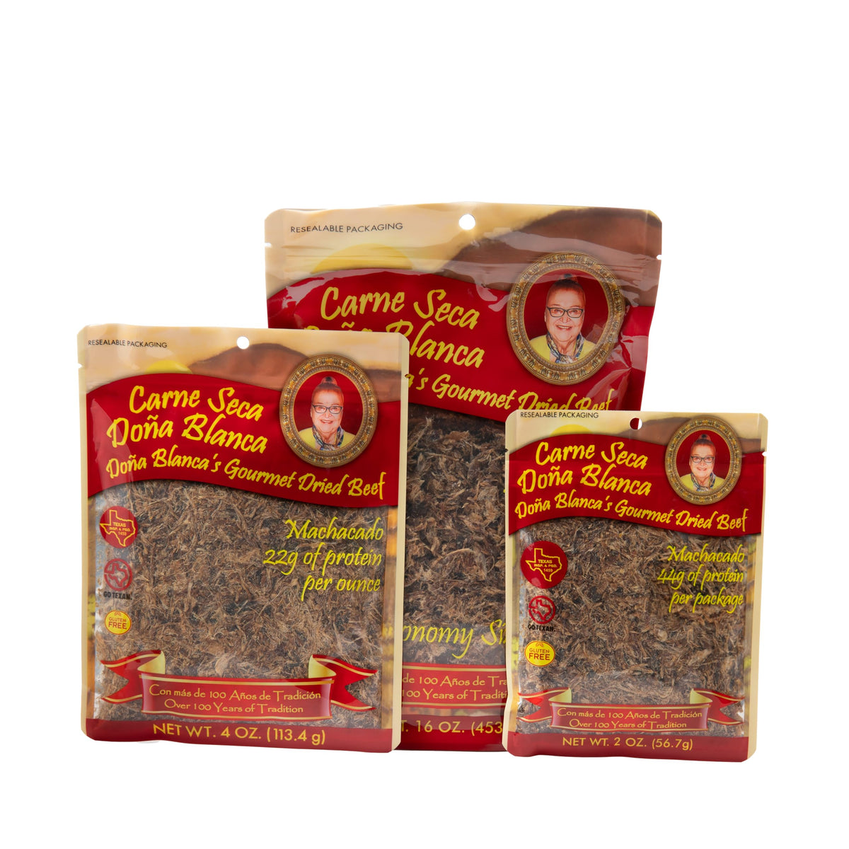Doña Blanca USA packaged beef jerky on store shelf
