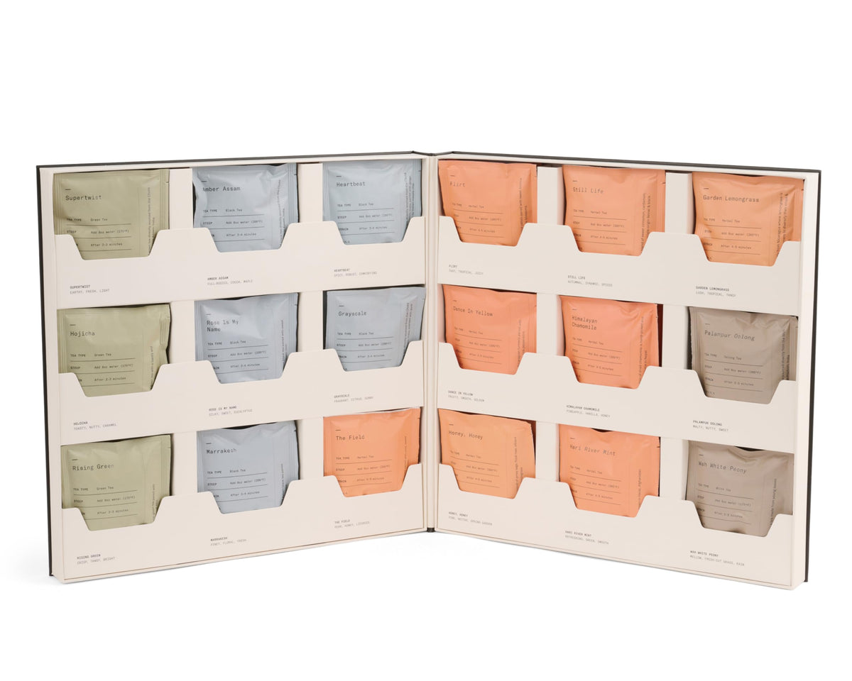 Dona Tea Library 36 plant-based sachets ready for quick, flavorful brews.