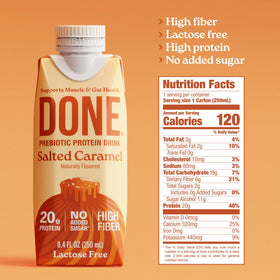 DONE Salted Caramel pour shot showcasing smooth, balanced nutrition