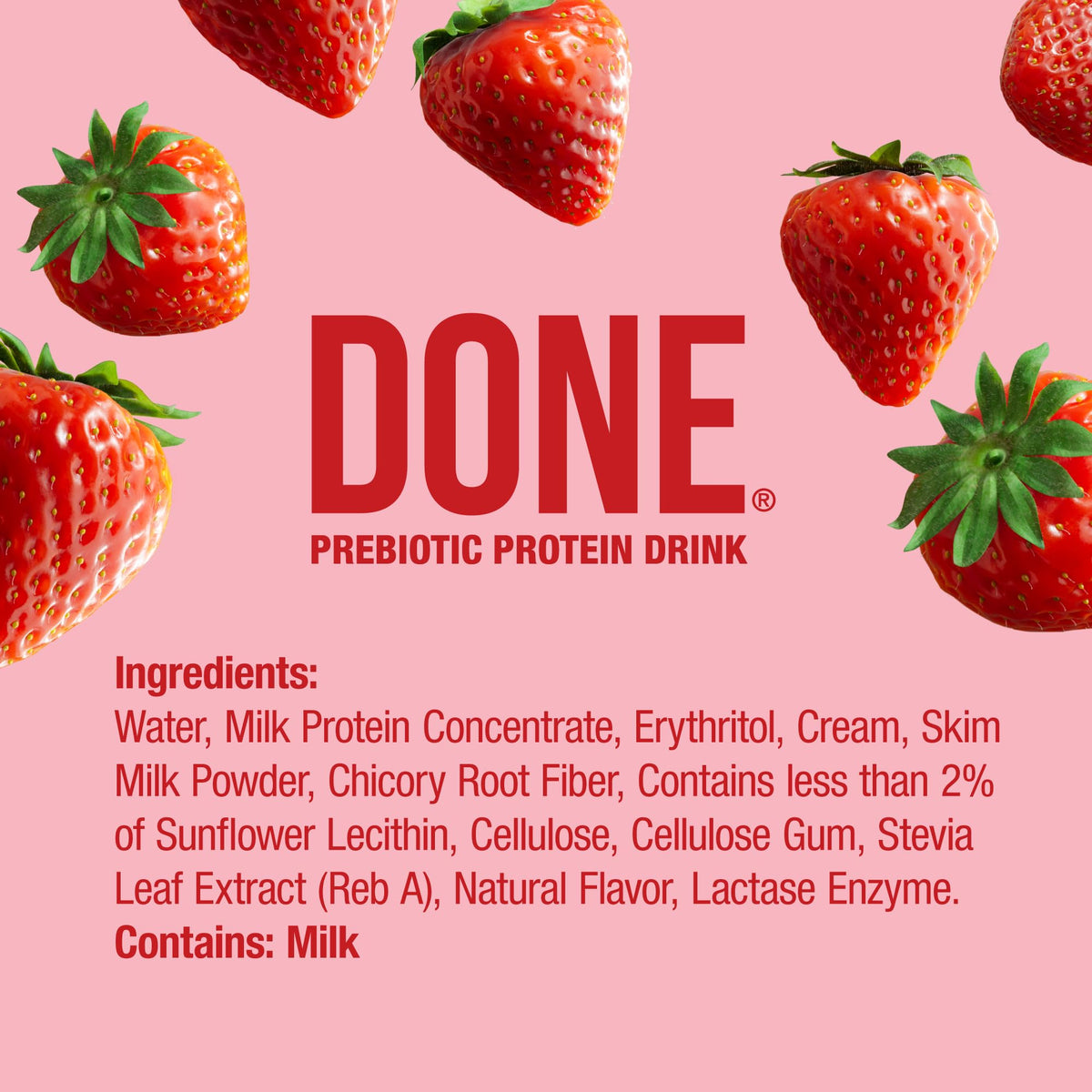 DONE strawberry protein drink on-the-go bottle for busy days