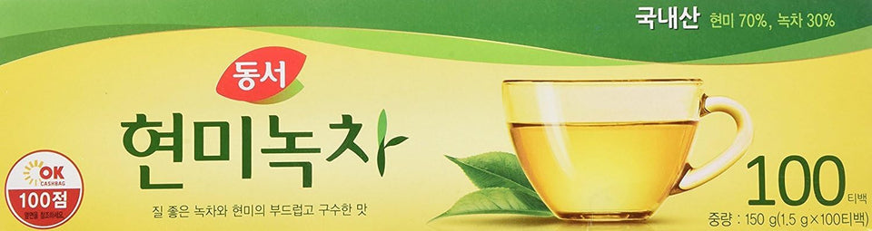 Dongsuh Korean Brown Rice Green Tea bags in a packshot for daily brewing.