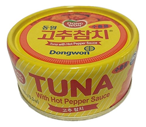 Dongwon hot red pepper tuna plated with rice for a spicy, ready meal.