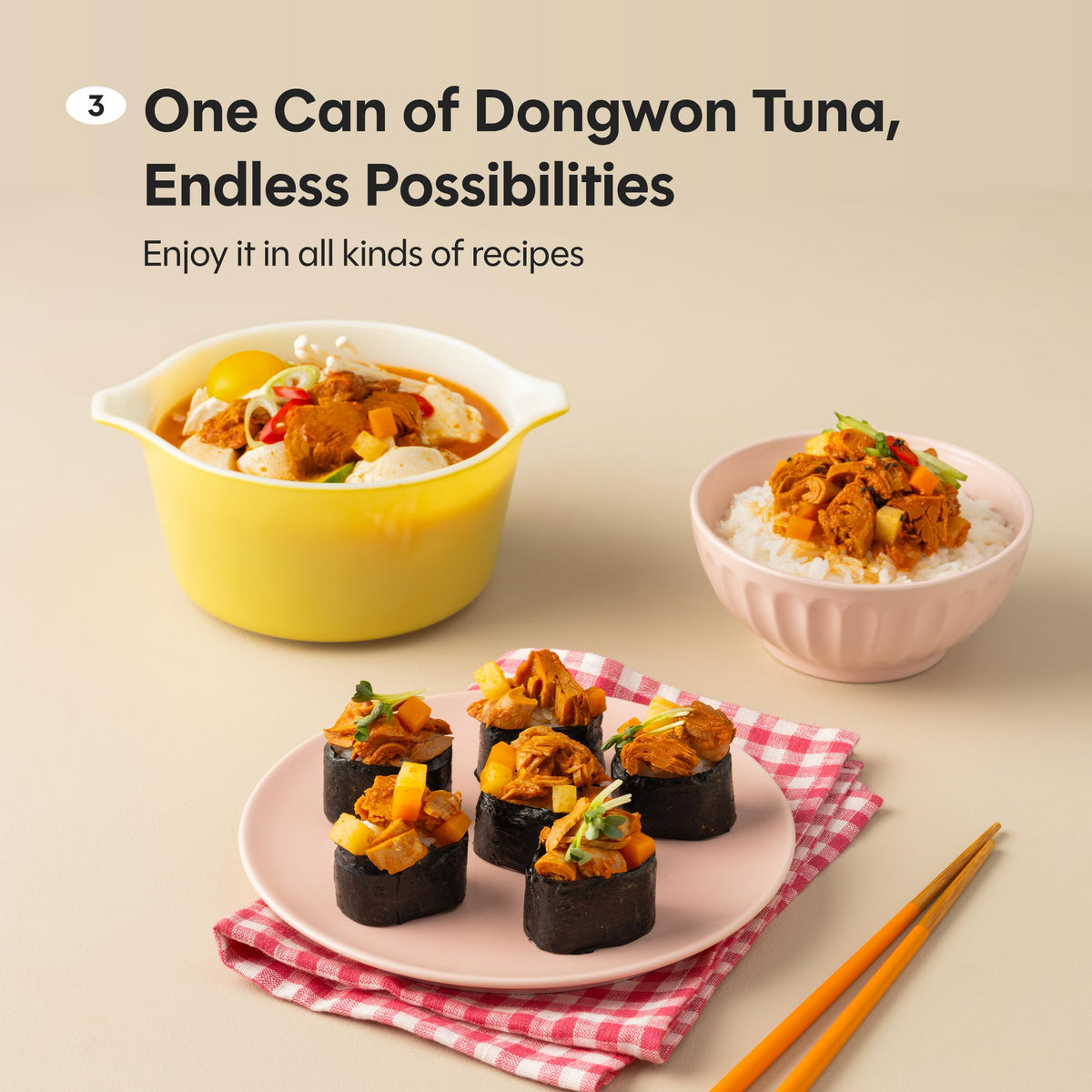 Dong Won spicy tuna original can, perfect topping for rice or noodles.