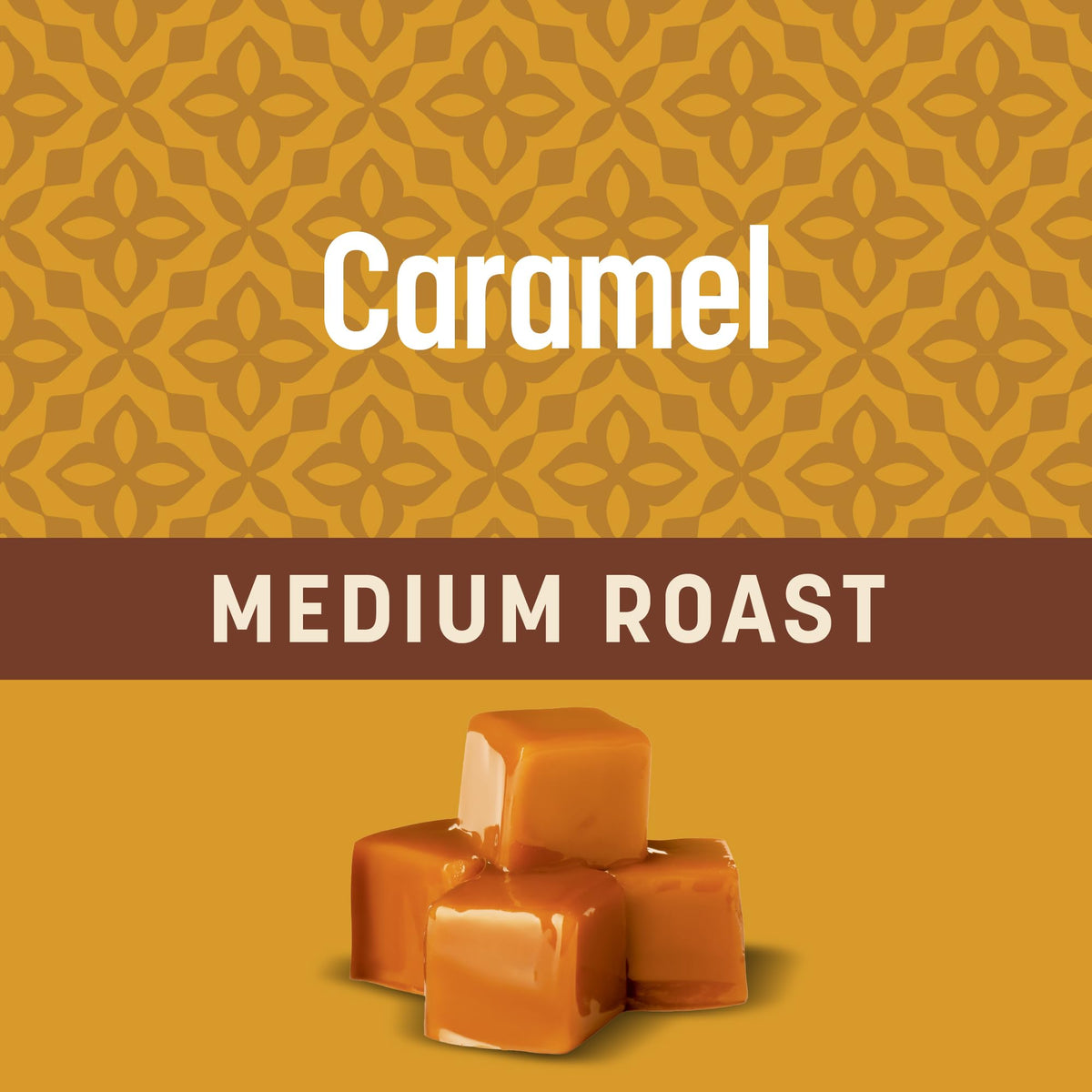 Don Francisco's caramel coffee pods cup brew shot showing a smooth, rich pour