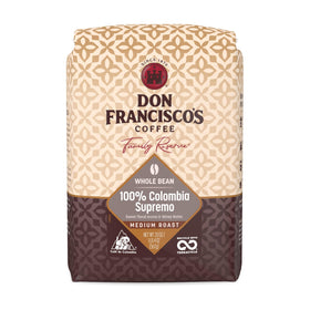 Don Francisco's Colombia Supremo whole bean bag sealed for lasting freshness.