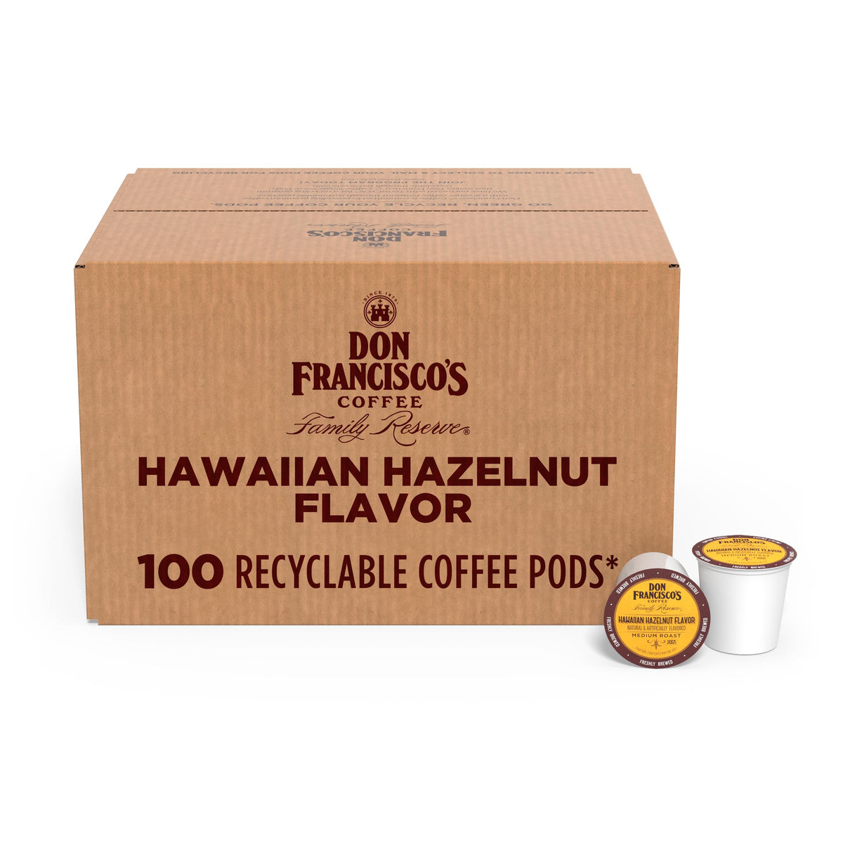 Don Francisco's Hawaiian Hazelnut coffee pods pack for easy daily brewing