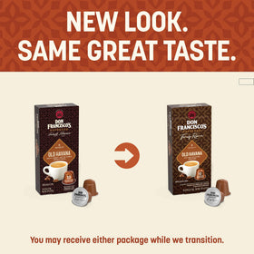 Old Havana espresso pods in cup showing rich crema and full body