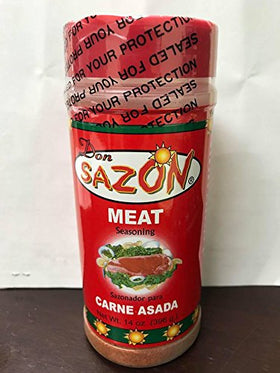 Don Sazon Carne Asada Seasoning jar front view for bold beef flavor.