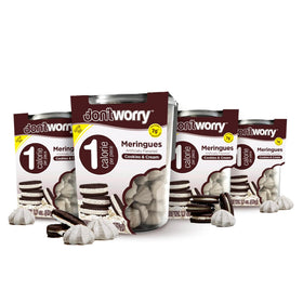 Don't Worry Meringue Cookies Cookies & Cream close-up reveals airy texture for a light snack.