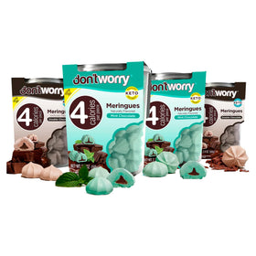 Don't Worry Meringue Cookies double chocolate pack shows crisp shell for airy bite.