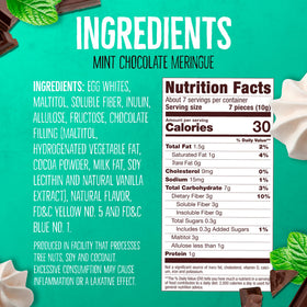 Don't Worry Meringue Cookies mint chocolate pack shows airy center and refreshing taste.