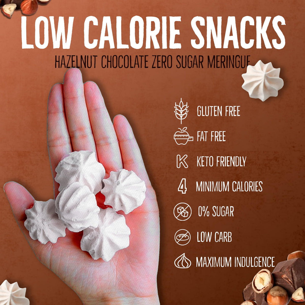 Don't Worry Meringue Sugar Free Cookies Double Chocolate: rich chocolate flavor, low-calorie treat.
