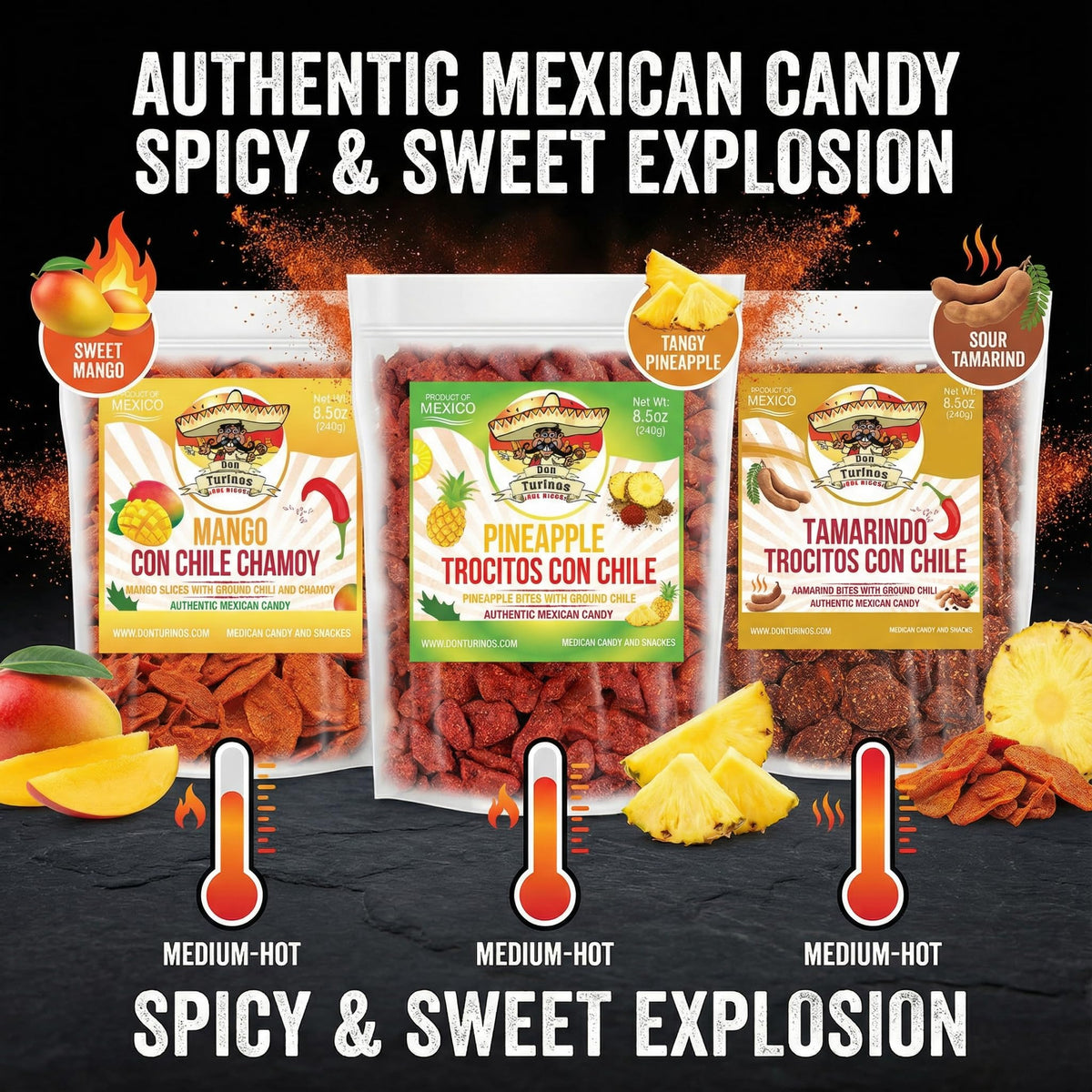 Don Turinos Pineapple Chili 8.5oz bag brings tropical sweetness with a chili kick