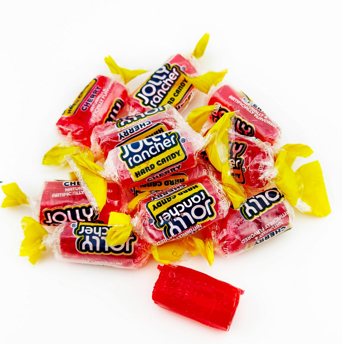 Donty-Tonty Cherry hard candy closeup shows glossy, vibrant red candies.