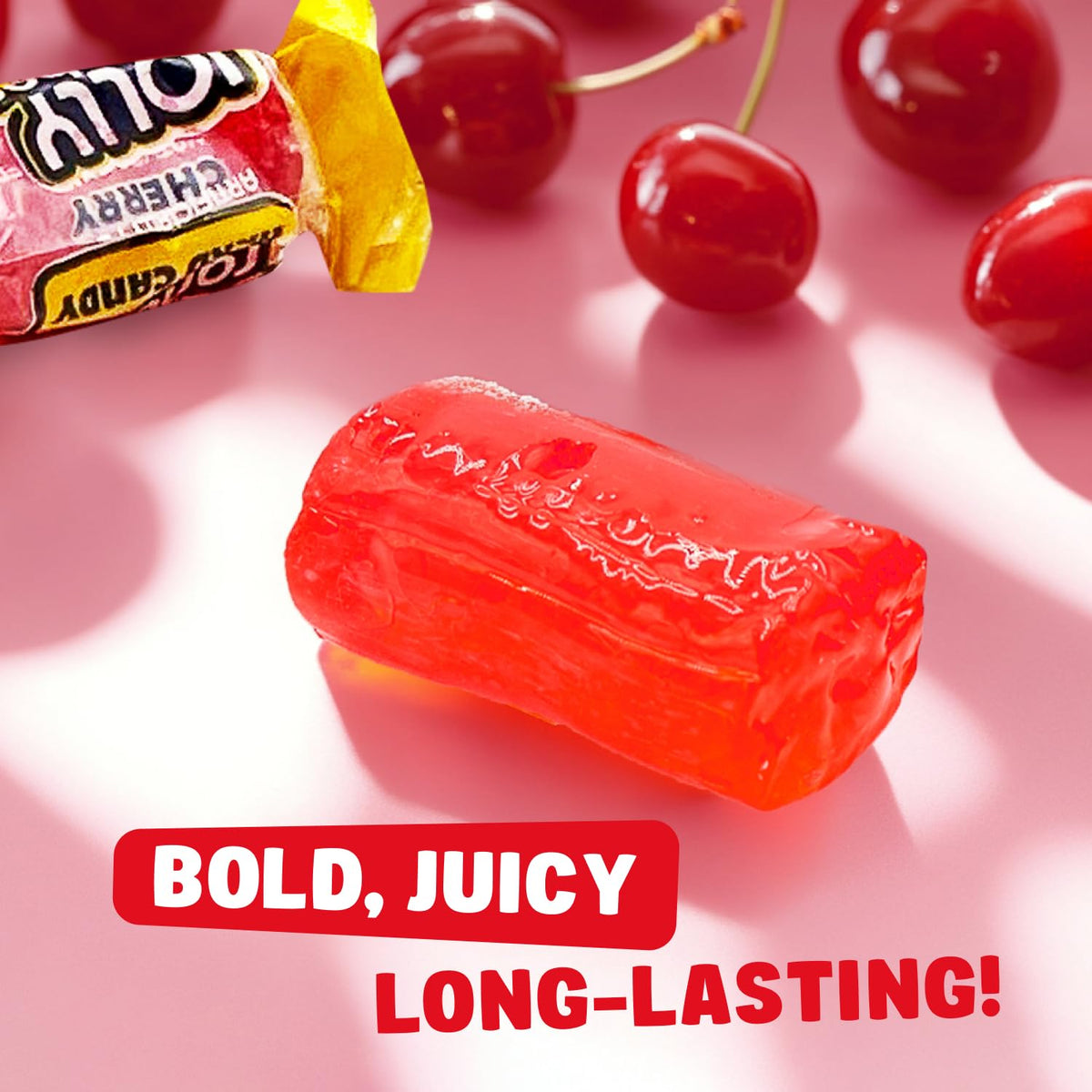 Donty-Tonty CHERRY hard candy close-up, glossy red candies ready for display