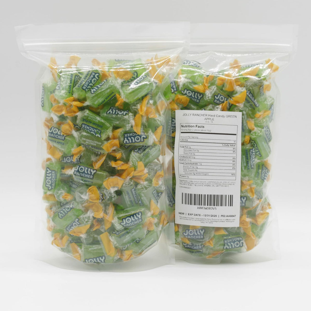 Donty-Tonty Green Apple candies in a neatly sealed display bag for freshness.