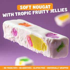 Donty-Tonty JUJUBE NOUGAT Tropical fruit pieces close-up highlights chewy jelly bits.
