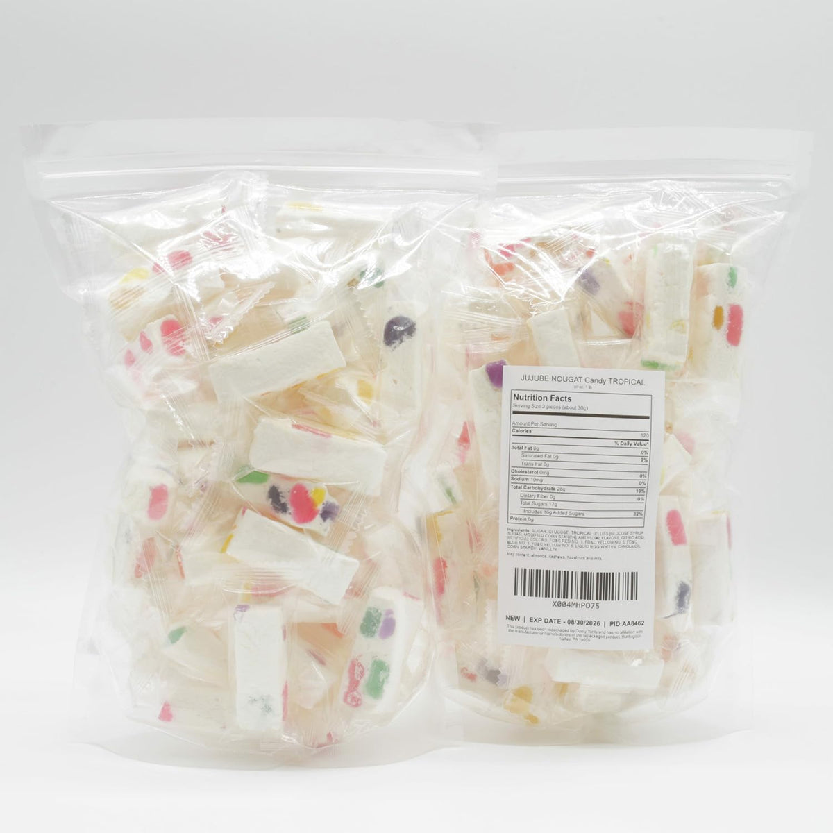 Donty-Tonty JUJUBE NOUGAT Tropical soft-chewy texture with fruit pieces.