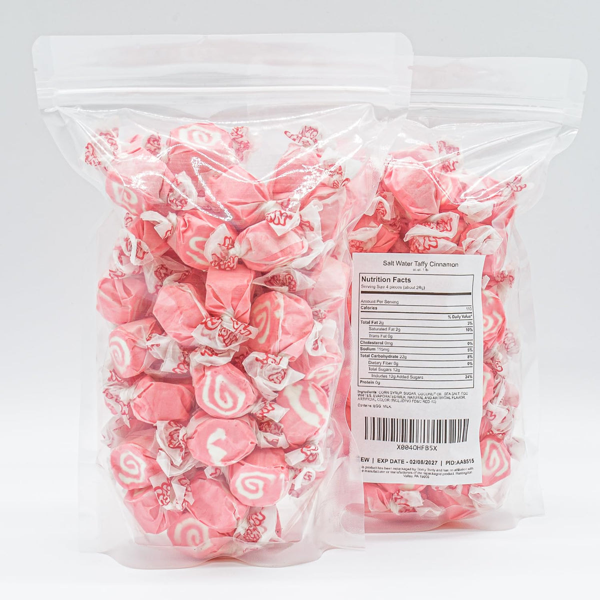 Donty-Tonty Cinnamon taffy pieces swirl reveals soft, chewy texture