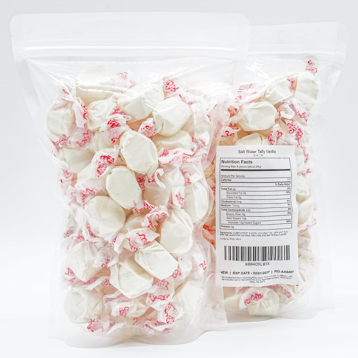 Donty-Tonty Vanilla Salt Water Taffy bulk 2 lb pack, convenient for gatherings.