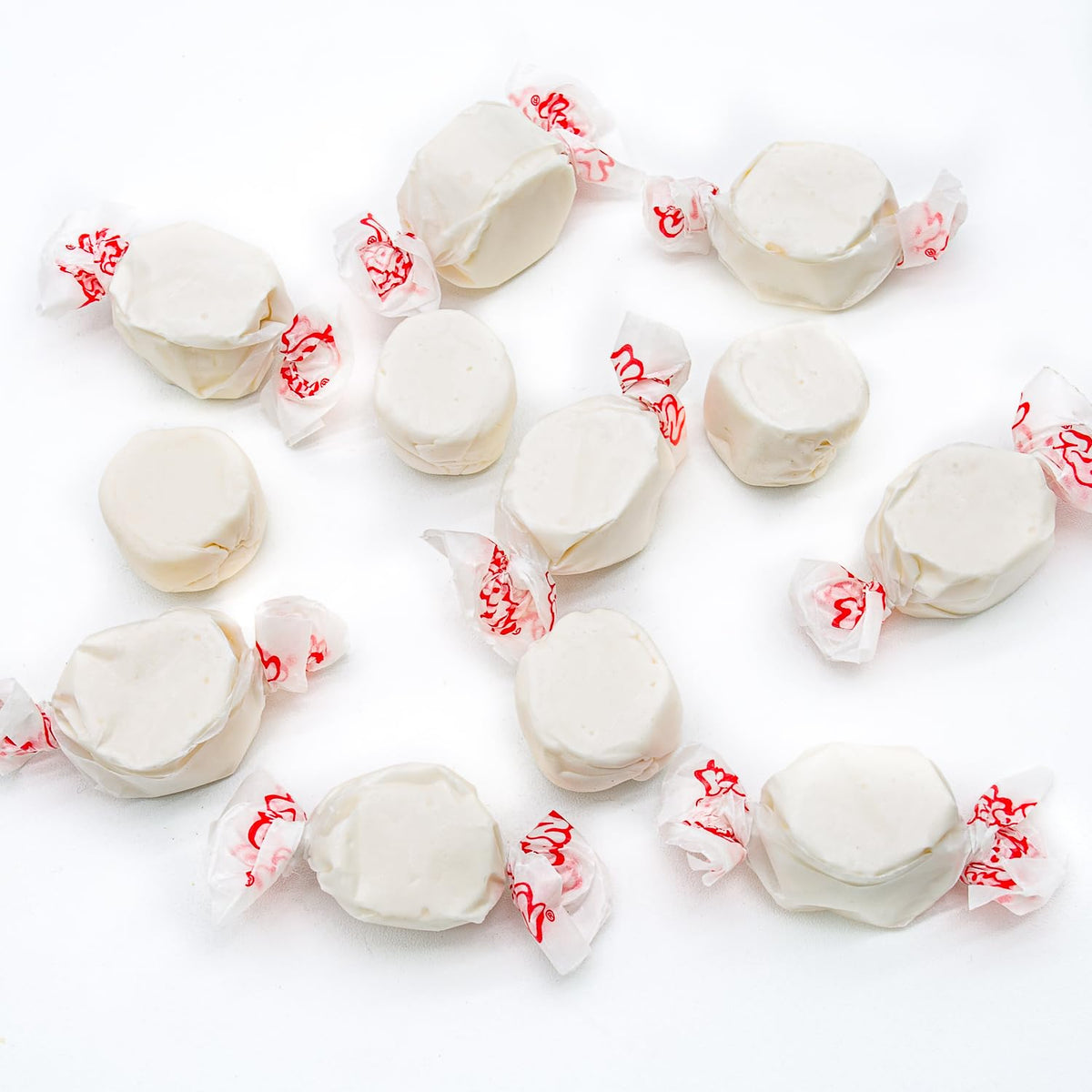 Donty-Tonty Vanilla Salt Water Taffy soft texture close-up, melts smoothly on the tongue.