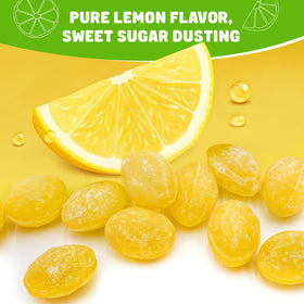 Donty-Tonty Sanded Lemon Drops texture closeup with sandy sugar detail for flavor appreciation.