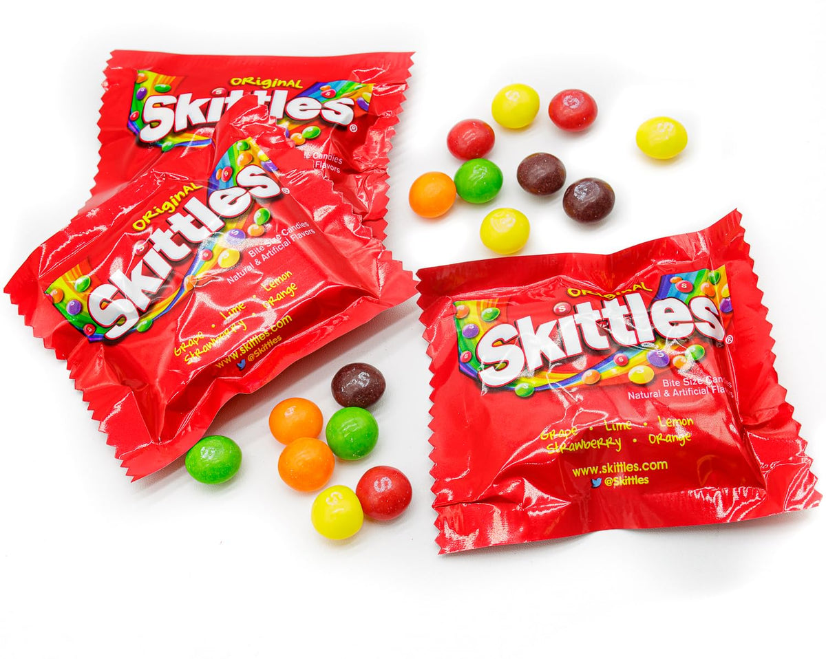 Donty-Tonty Skittles candy with crisp shell and chewy center texture