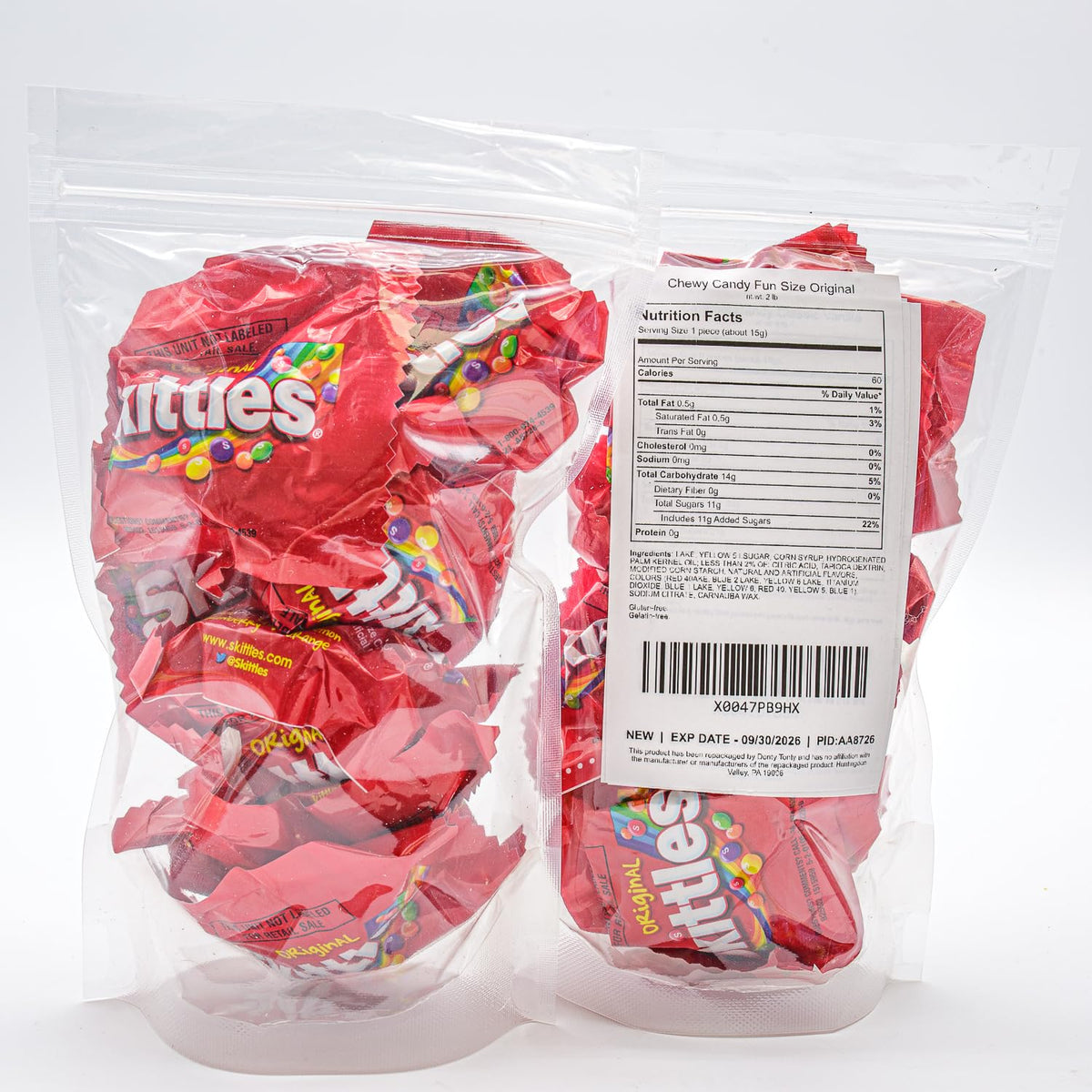 Donty-Tonty Skittles transparent bag for easy storage and visibility