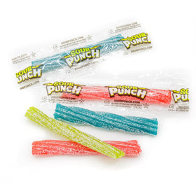 Donty-Tonty Sour Punch Twists candies on table; ideal for gatherings and sharing.